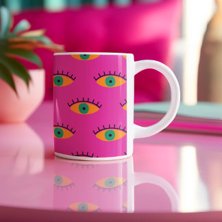 BOHO Evil Öga Mönster Funky Fuchsia Två-Tonad Mugg