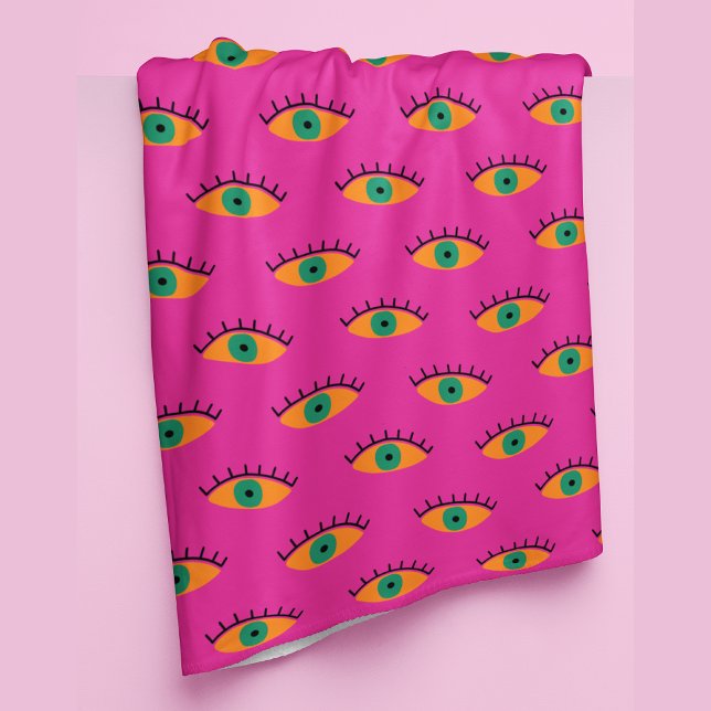 BOHO Evil Öga Mönster Funky Shock rosa Fleecefilt (Skapare uppladdad)