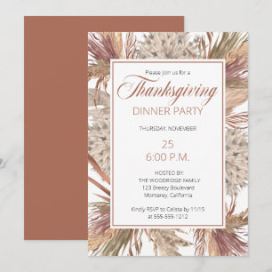 Boho Exotic Dried Grisar   Pampas-Thanksgiving Inbjudningar
