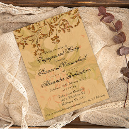 Boho Faded Flowers och Decorative Guld Förlovning Inbjudningar
