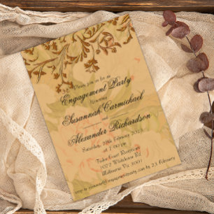 Boho Faded Flowers och Decorative Guld Förlovning Inbjudningar