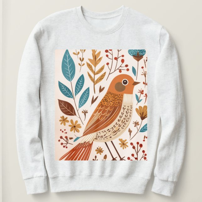 Boho Fågel Blommig Natur T-Shirt (Design framsida)