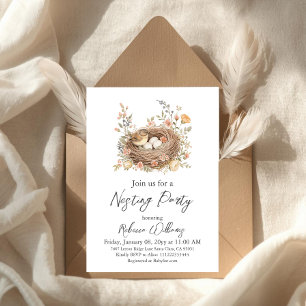 Boho Fågel Bo Nesting Party Baby Shower Inbjudningar