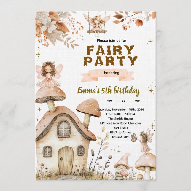 Boho fairy enchanted party invitation inbjudningar (Framsida)