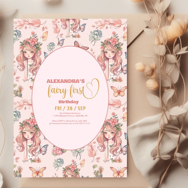 Boho Fairy First Girl's 1st Birthday Inbjudningar (Skapare uppladdad)