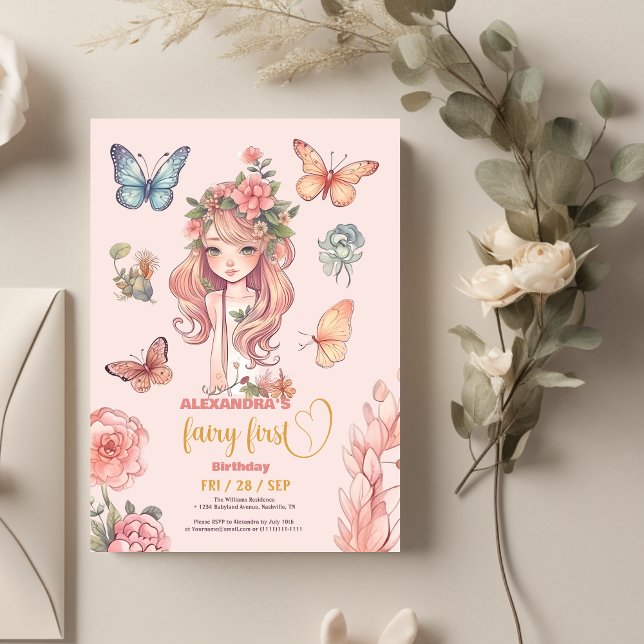 Boho Fairy First Girl's 1st Birthday Inbjudningar (Skapare uppladdad)