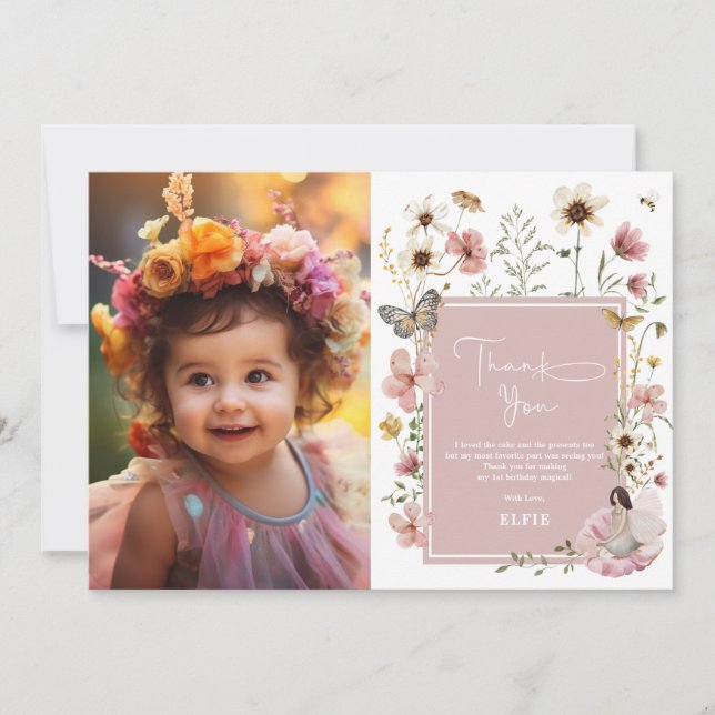  Boho Fairy WildblomGirl Birthday Photo Tack Kort (Framsida)