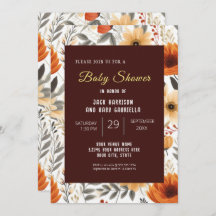 Boho Fall Autumn Blommigt Brown Baby Shower