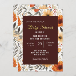 Boho Fall Autumn Blommigt Brown Baby Shower Inbjudningar