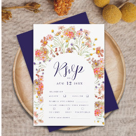 Boho Fall Blommigt Arch Navy Blue & White Bröllop OSA Kort