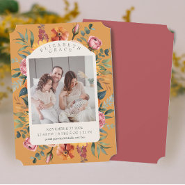 Boho Fall Blommigt Arch Photo Birth Notice Inbjudningar