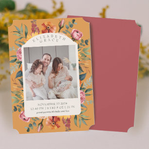 Boho Fall Blommigt Arch Photo Birth Notice Inbjudningar