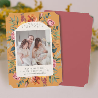 Boho Fall Blommigt Arch Photo Birth Notice Inbjudningar