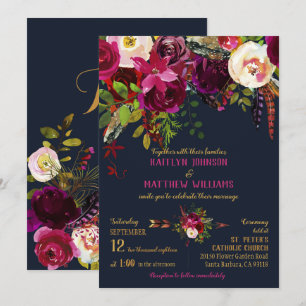 Boho Fall Blommigt Arrow Bouquet Bröllop Inbjudningar