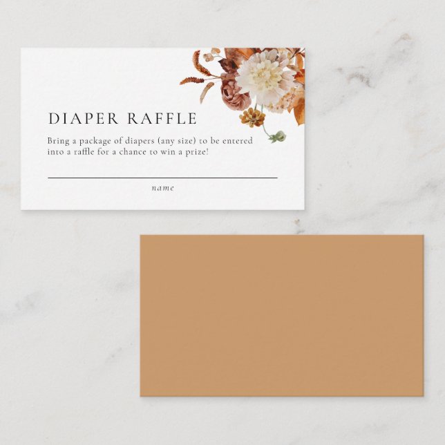 Boho Fall Blommigt Baby Shower Diaper Raffle Card Tilläggskort (Fram/baksida)