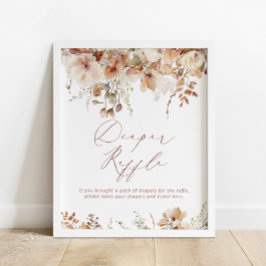 Boho Fall Blommigt Baby Shower Diaper Raffle Poster
