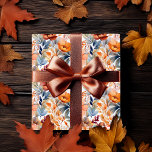 Boho Fall Blommigt Blooms Terracotta Apricot Blue Presentpapper<br><div class="desc">Den här vattenfärgen faller på ett vackert sätt att formatera | Hösten mönster har blommor i aprikos,  dusky ro och terracotta med ljus till mörk dusky blue foliage på vit bakgrund. Perfekt för att fira fall tillfälle från möhippa och bröllop till babyduschar och födelsedagsfester.</div>