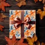 Boho Fall Blommigt Blooms Terracotta Apricot Blue Presentpapper<br><div class="desc">Den här vattenfärgen faller på ett vackert sätt att formatera | Hösten mönster har blommor i aprikos,  dusky ro och terracotta med ljus till mörk dusky blue foliage på vit bakgrund. Perfekt för att fira fall tillfälle från möhippa och bröllop till babyduschar och födelsedagsfester.</div>
