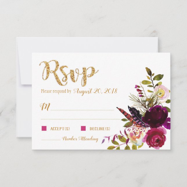 Boho Fall Blommigt Bouquet Guld OSA kort (Framsida)