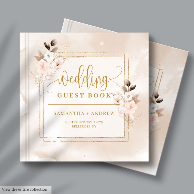  Boho Fall Blommigt Bröllop Guest Bok inloggning (Blush Boho Fall Floral Wedding Guest Book Sign-In)