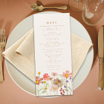Boho Fall Blommigt Bröllop Meny<br><div class="desc">Ta med en liten bit vild, självskönhet till bord i bröllop med Boho Fall Wildbloms Meadow Bröllop Menu. Den här utformningen inspireras av färg och struktur av en sol-torkad ängsskugga på senare höst och har handmålade vattenfärgade blommigtar i jordnära toner av bränd orange, terrakotta, gyllene gult, plommon, korall, persikor och...</div>