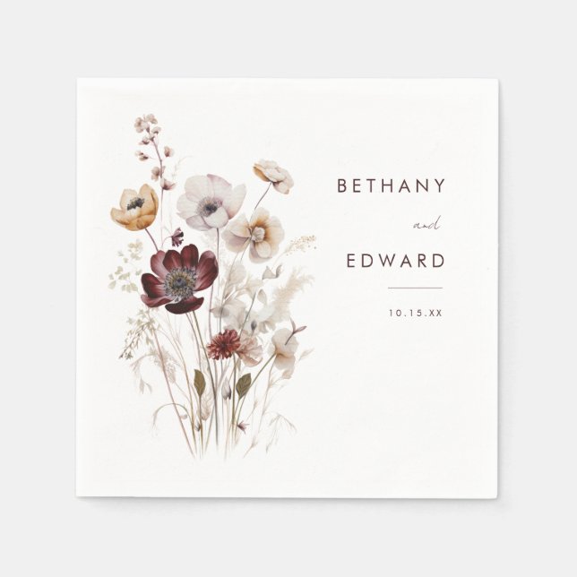 Boho Fall Blommigt Bröllop Napkins Pappersservett (Framsidan)