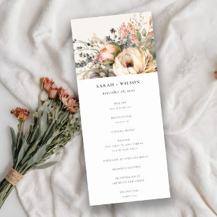 Boho Fall Blommigt Bunch-Bröllopsprogram för höst Inbjudningar