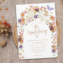 Boho Fall Blommigt Butterfly Bröllop Inbjudningar