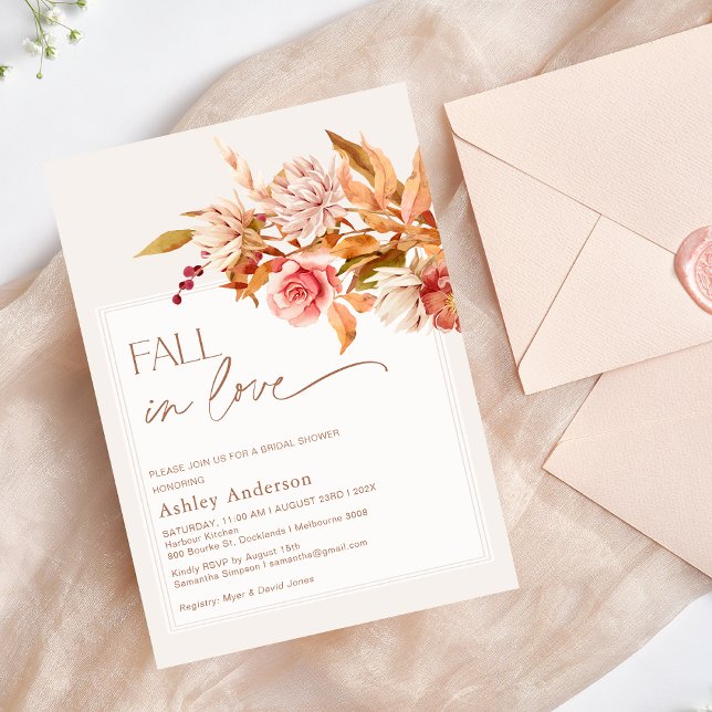 Boho  Fall Blommigt faller i Möhippan Kärlek Inbjudningar ( Fall in Love Bridal Shower Invitation, Fall Floral Bridal Shower Invitation, Autumn Colors Bridal)