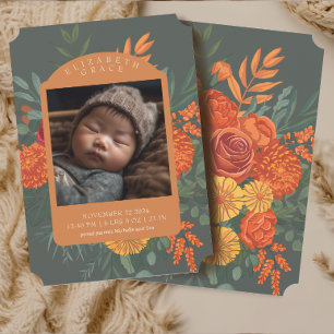 Boho Fall Blommigt Gräns Baby Birth Notice Inbjudningar