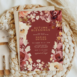 Boho Fall Blommigt Guld Cream Scarlet Baby Shower Inbjudningar