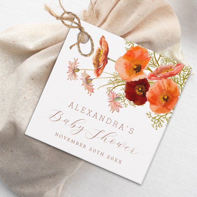 Boho Fall Blommigt Kön Neutral Baby Shower Anpassn Gåvor Etiketter (Wildflower boho fall floral baby shower personalized favor tag Watercolor flowers elegant script)