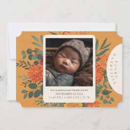 Boho Fall Blommigt Newborn Birth Notice Inbjudningar
