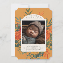Boho Fall Blommigt Photo Birth Notice