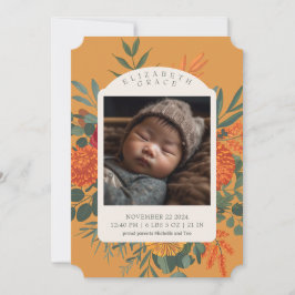 Boho Fall Blommigt Photo Birth Notice Inbjudningar