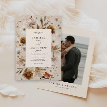 Boho Fall Blommigt Photo Wedding bjudande