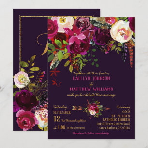 Boho Fall Blommigt Pil Bouquet Bröllop Inbjudningar