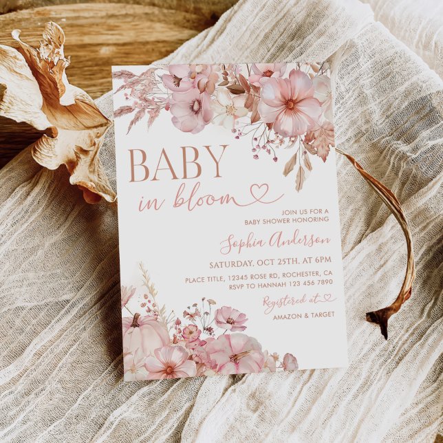 Boho Fall Blommigt Pumpkin Baby Shower Inbjudningar (Skapare uppladdad)