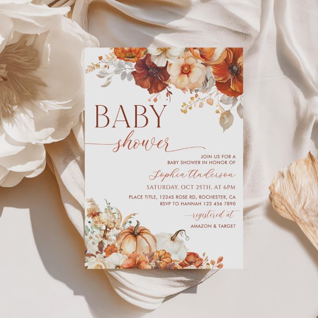 Boho Fall Blommigt Pumpkin Baby Shower Inbjudningar (Skapare uppladdad)