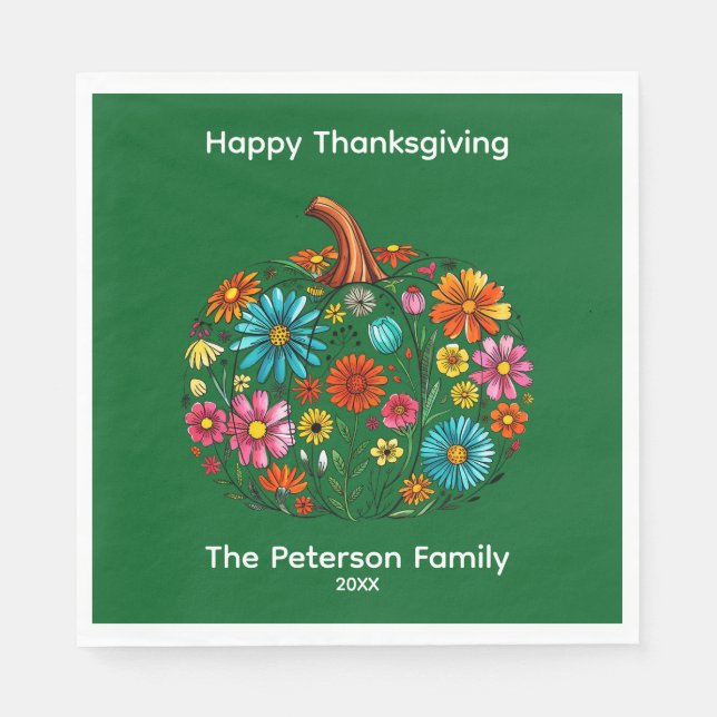 Boho Fall Blommigt Pumpkin Thanksgiving Pappersservett (Framsidan)