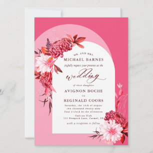 Boho Fall Blommigt Rosa Arch Photo Bröllop Inbjudningar