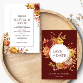 Boho Fall Blommigt Rustic Flowers Foliage Bröllop Inbjudningar