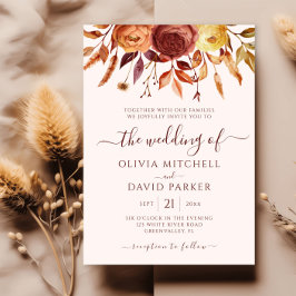Boho Fall Blommigt Rustic Flowers Foliage Bröllop Inbjudningar