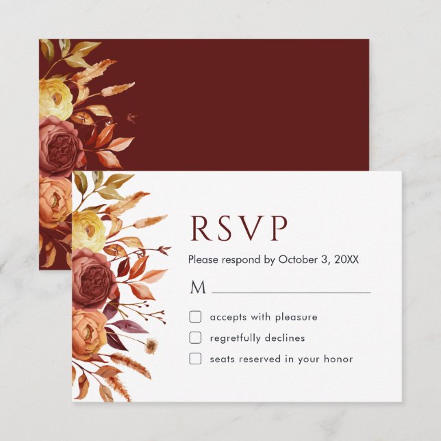 Boho Fall Blommigt Rustic Flowers Foliage OSA kort (Fram/baksida)