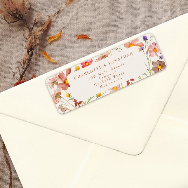 Boho Fall Blommigt Terracotta Beige Bröllop Returadress Etikett (Terracotta beige cream ivory burnt orange Wildflower fall Wedding return address label watercolor)