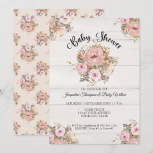 BOHO Fall Blommigt Vattenfärg Rustic Wood Baby Inbjudningar