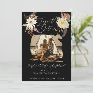BOHO Fall Blommigt Watercolor Photo Black med skri Spara Datumet