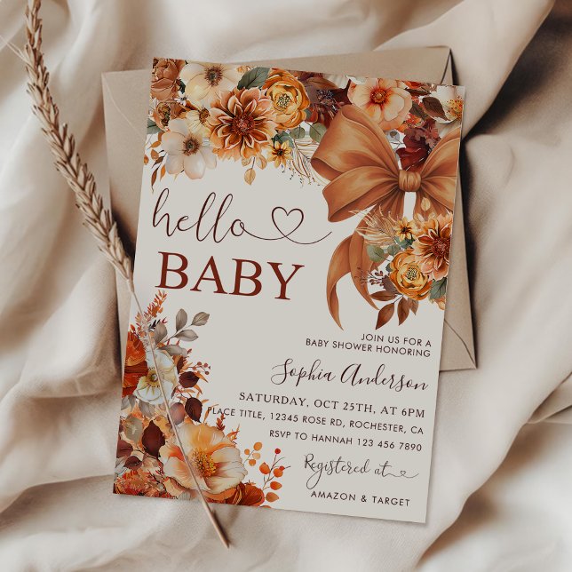 Boho Fall Floral Hello Baby Baby Shower Party Inbjudningar (Skapare uppladdad)
