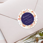 Boho Fall Floral Navy Blue Wedding Thank You Runt Klistermärke<br><div class="desc">Show your gratitude in style with this navy blue and white Boho wildflower Floral elegant fall Wedding Thank You Sticker, designed to add a heartfelt and personal touch to your autumn celebration. Featuring a beautiful arrangement of hand-painted wildflowers, this sticker captures the cozy charm of a boho garden meadow in...</div>