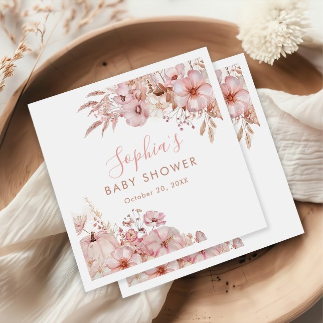 Boho Fall Floral Pumpkin Baby Shower  Pappersservett (Skapare uppladdad)